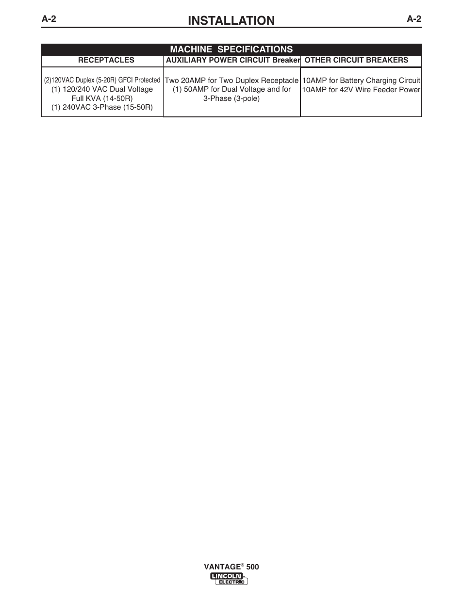 Installation | Lincoln Electric IM957 VANTAGE 500 User Manual | Page 10 / 55