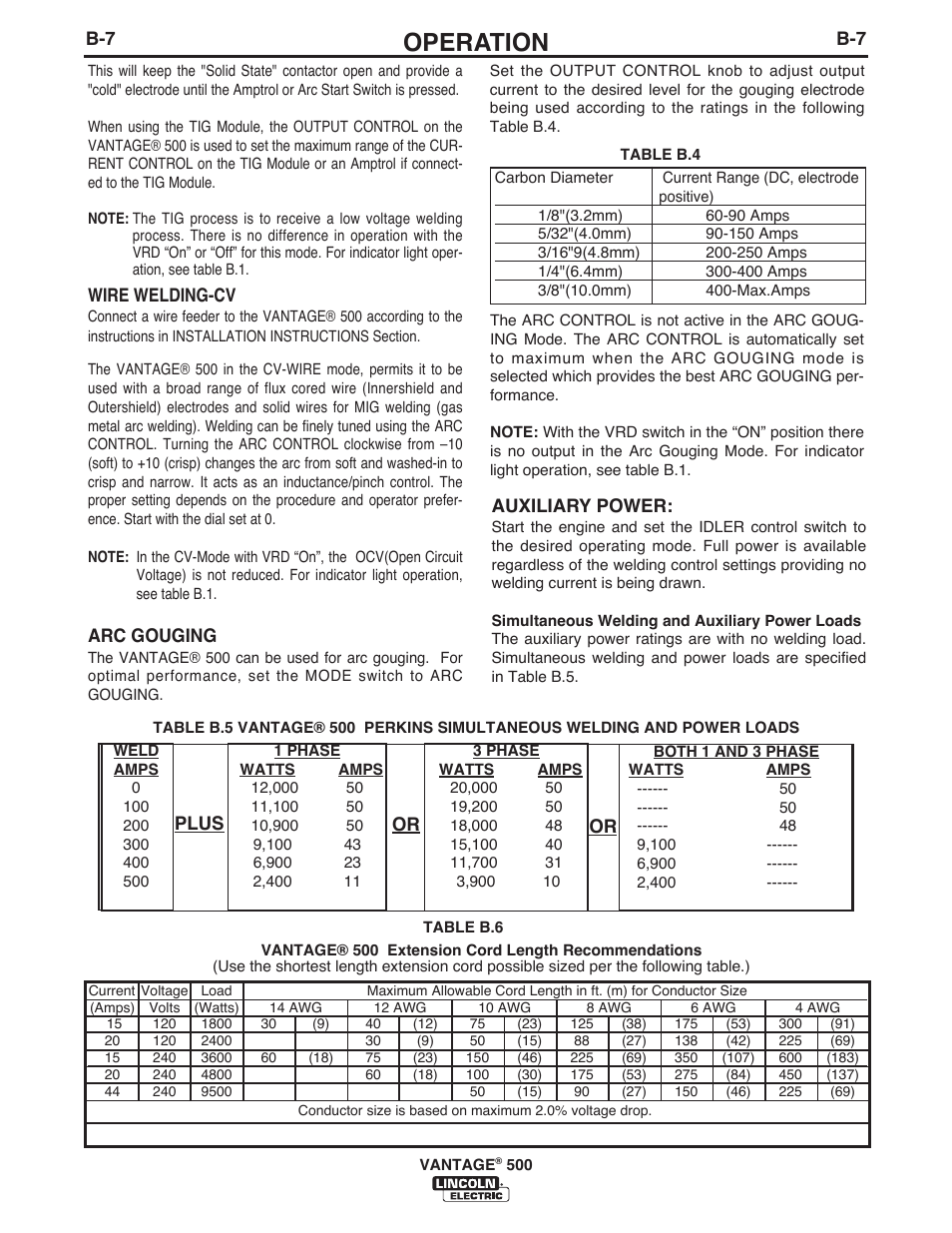 Operation | Lincoln Electric IM957 VANTAGE 500 User Manual | Page 25 / 55