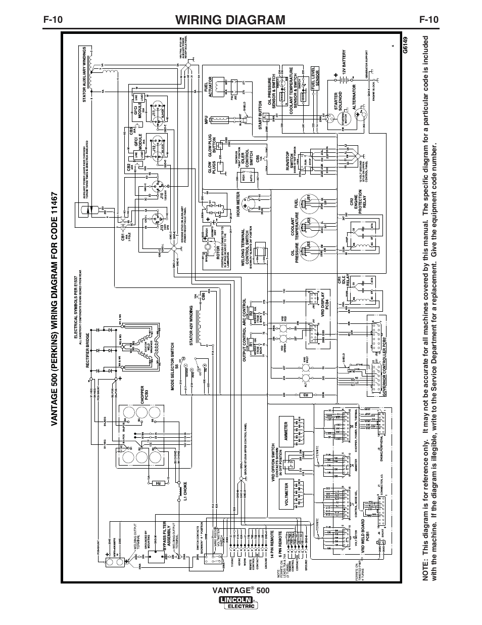 Wiring diagram | Lincoln Electric IM957 VANTAGE 500 User Manual | Page 48 / 55