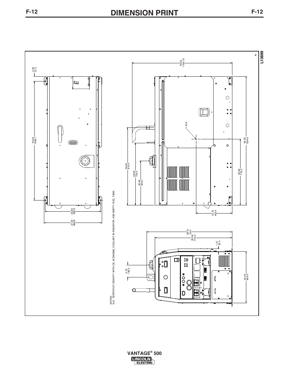 Dimension print, F-12, Vantage | Lincoln Electric IM957 VANTAGE 500 User Manual | Page 50 / 55