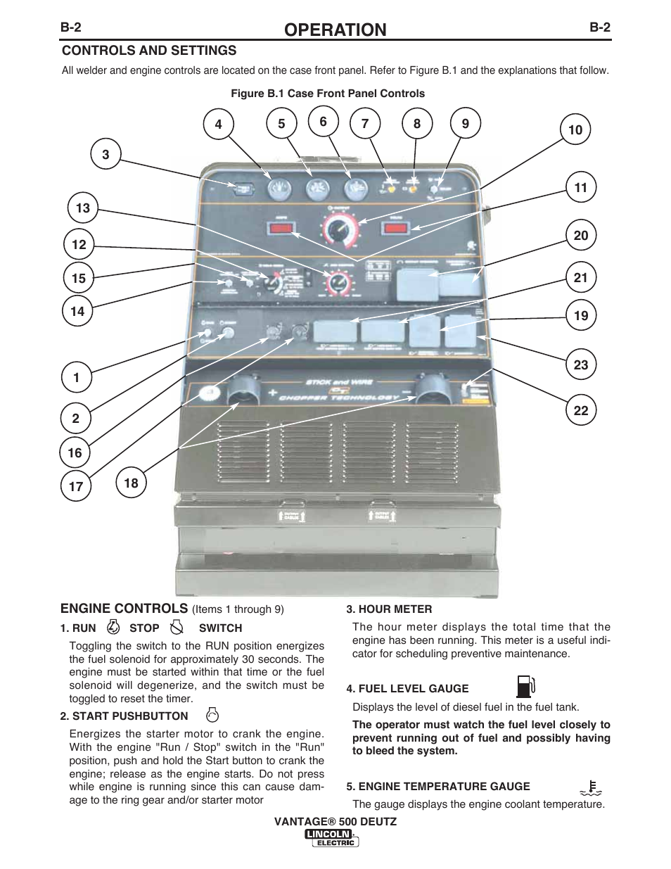 Operation | Lincoln Electric IM954 VANTAGE 500 DEUTZ User Manual | Page 19 / 53