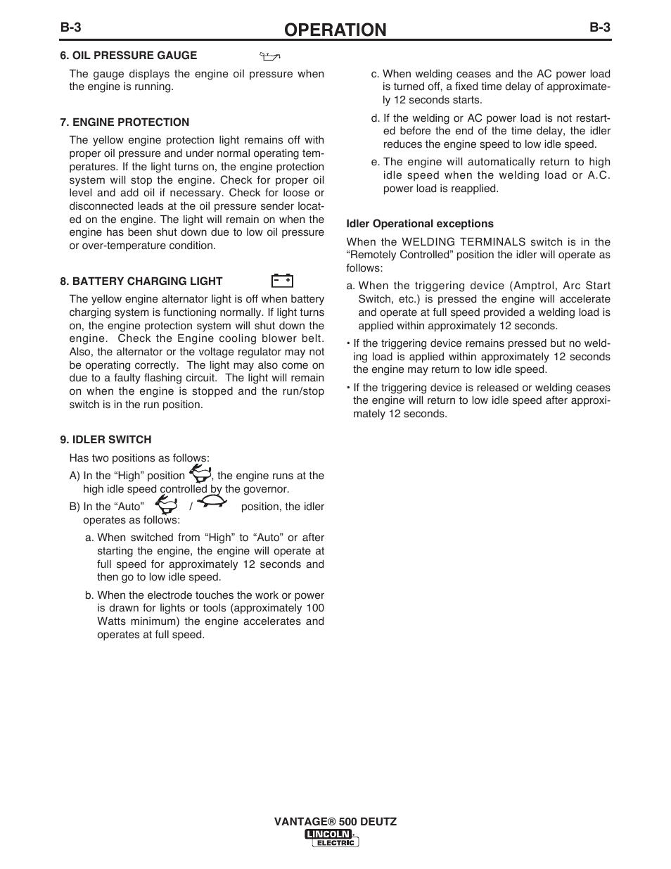 Operation | Lincoln Electric IM954 VANTAGE 500 DEUTZ User Manual | Page 20 / 53