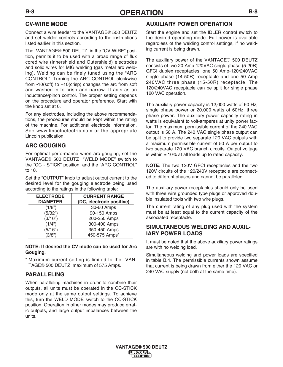 Operation | Lincoln Electric IM954 VANTAGE 500 DEUTZ User Manual | Page 25 / 53