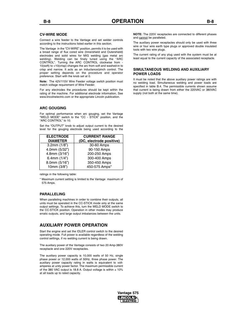 Operation | Lincoln Electric IM744 VANTAGE 575 User Manual | Page 26 / 54