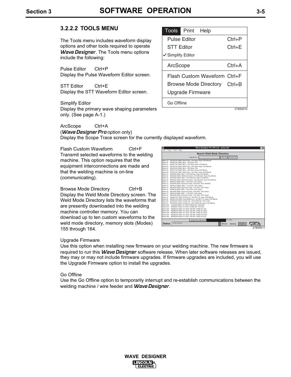 Software operation, 2 tools menu, Help | Lincoln Electric IM649 Wave Designer User Manual | Page 17 / 74