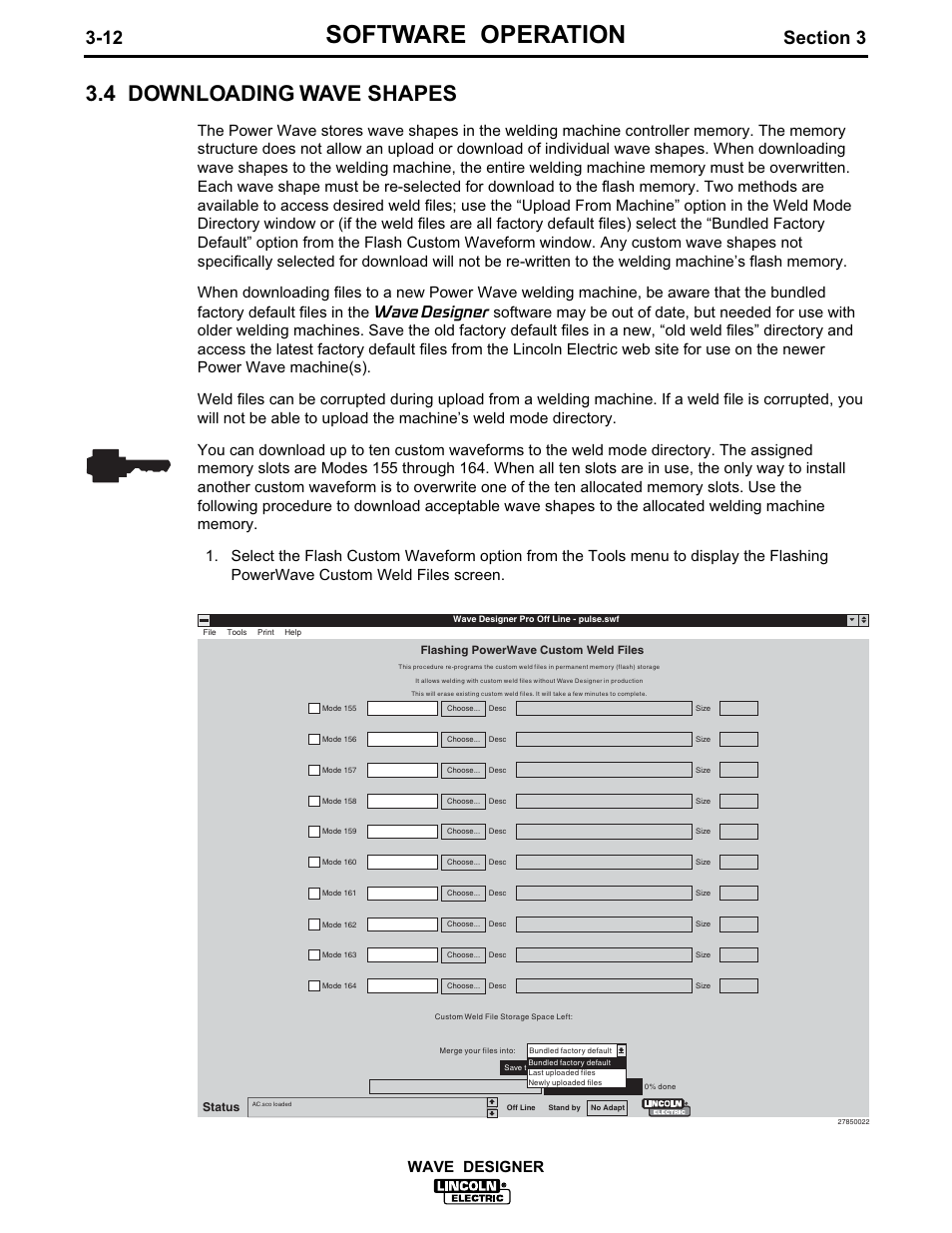 Software operation, 4 downloading wave shapes, Wave designer | Lincoln Electric IM649 Wave Designer User Manual | Page 24 / 74