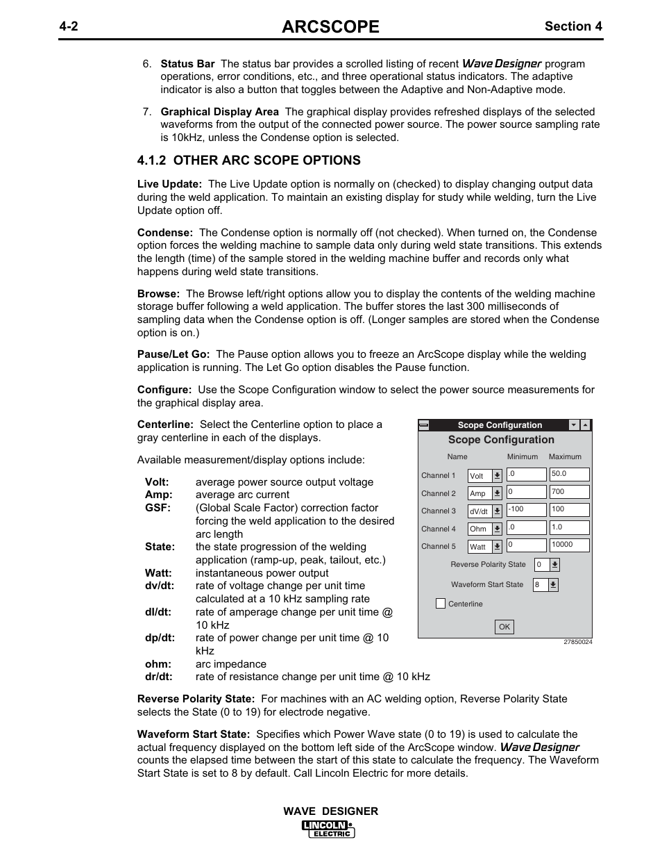 Arcscope, 2 other arc scope options | Lincoln Electric IM649 Wave Designer User Manual | Page 28 / 74