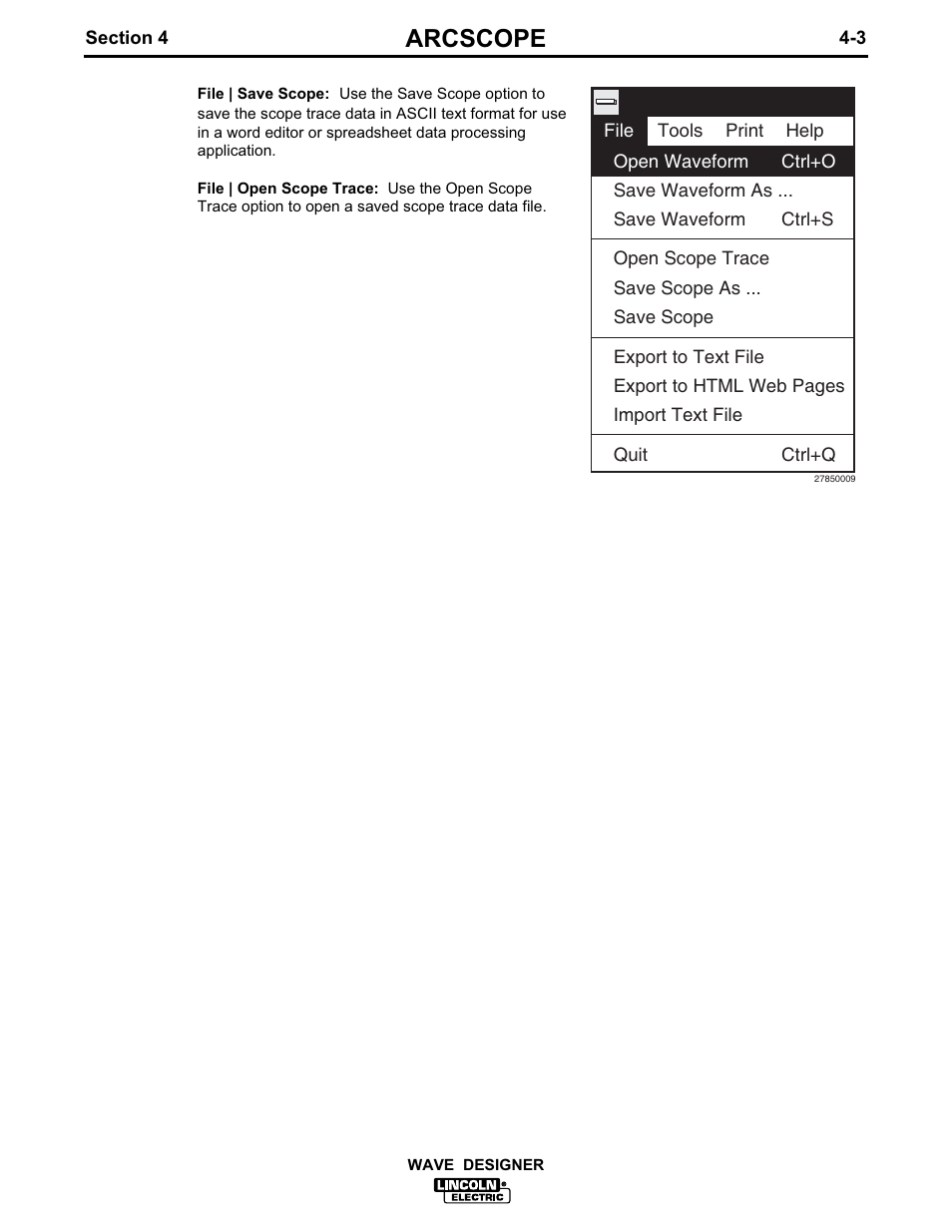 Arcscope | Lincoln Electric IM649 Wave Designer User Manual | Page 29 / 74