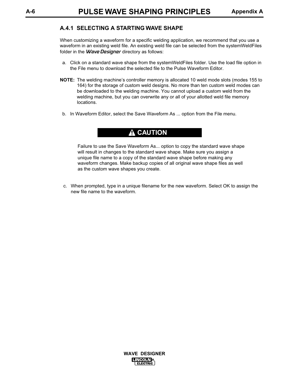 Pulse wave shaping principles, Caution | Lincoln Electric IM649 Wave Designer User Manual | Page 38 / 74