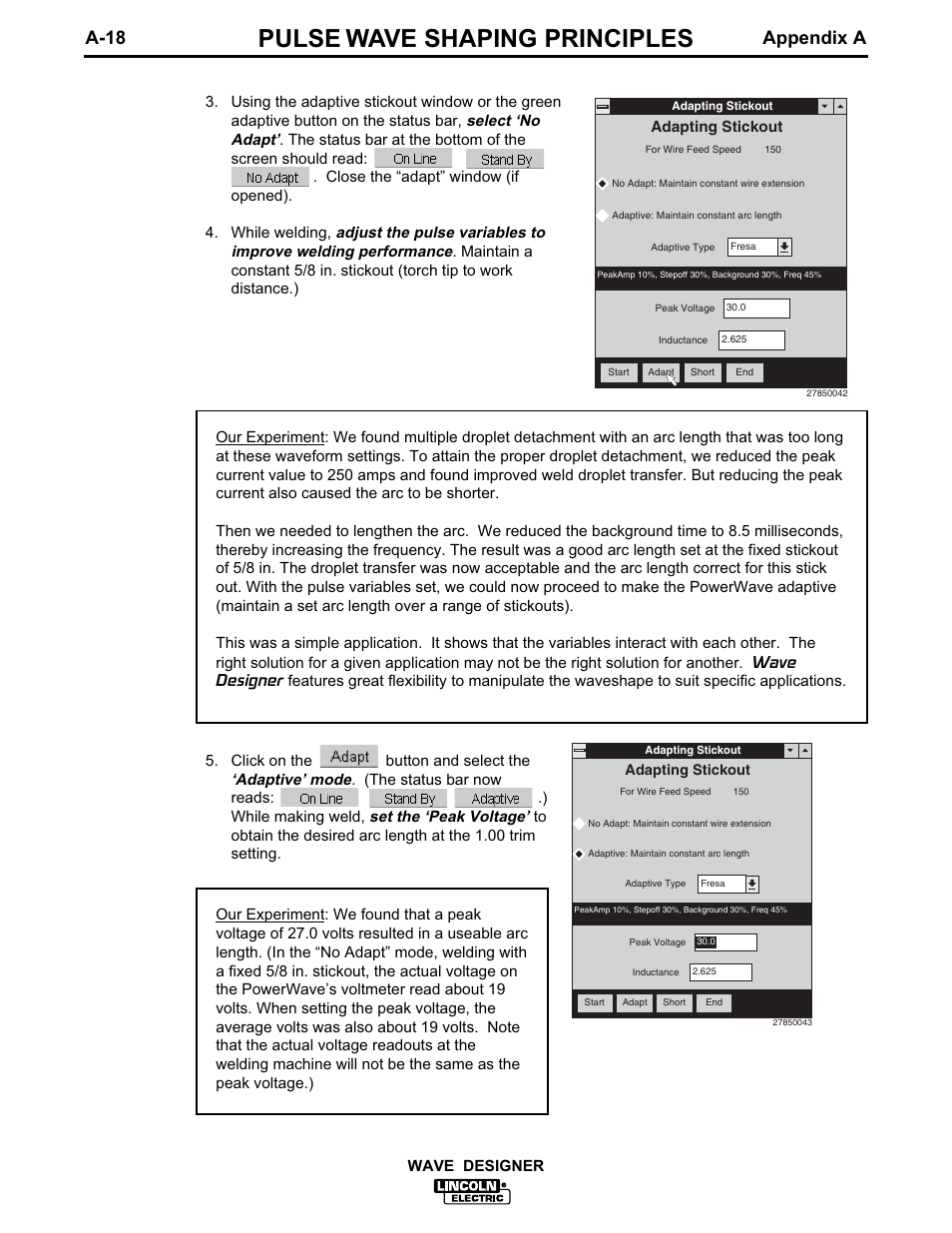 Pulse wave shaping principles, A-18 appendix a | Lincoln Electric IM649 Wave Designer User Manual | Page 50 / 74