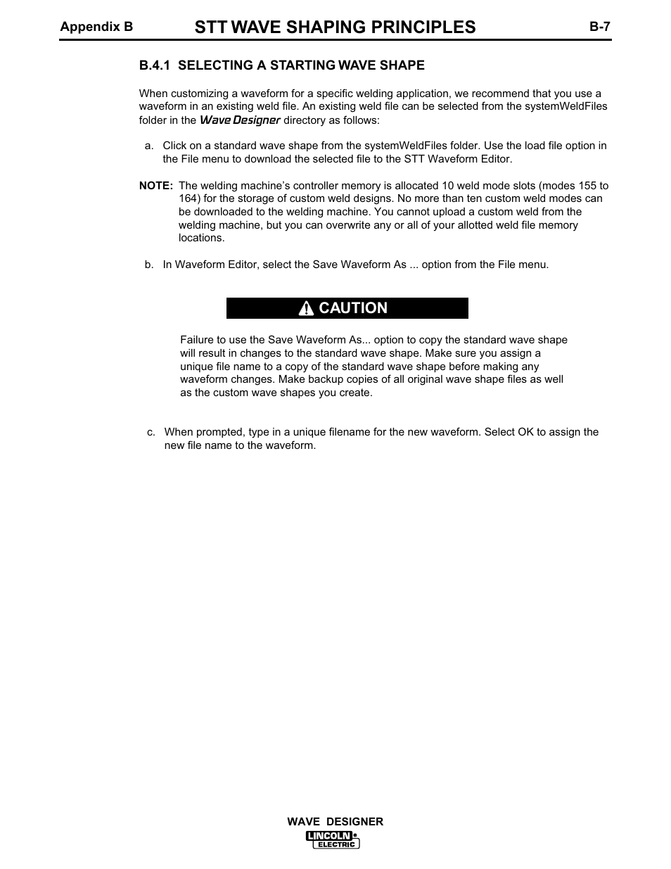 Stt wave shaping principles, Caution | Lincoln Electric IM649 Wave Designer User Manual | Page 61 / 74