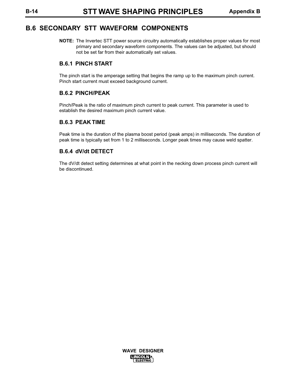 Stt wave shaping principles, B.6 secondary stt waveform components | Lincoln Electric IM649 Wave Designer User Manual | Page 68 / 74