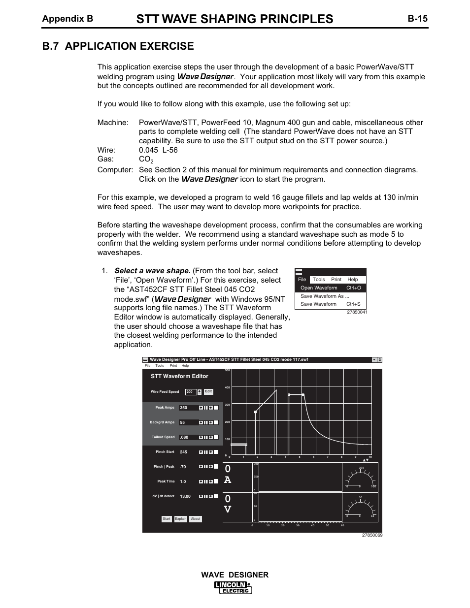 Stt wave shaping principles, B.7 application exercise, Appendix b b-15 | Wave designer | Lincoln Electric IM649 Wave Designer User Manual | Page 69 / 74