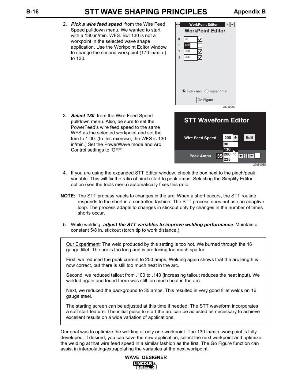 Stt wave shaping principles, Stt waveform editor, B-16 appendix b | Lincoln Electric IM649 Wave Designer User Manual | Page 70 / 74