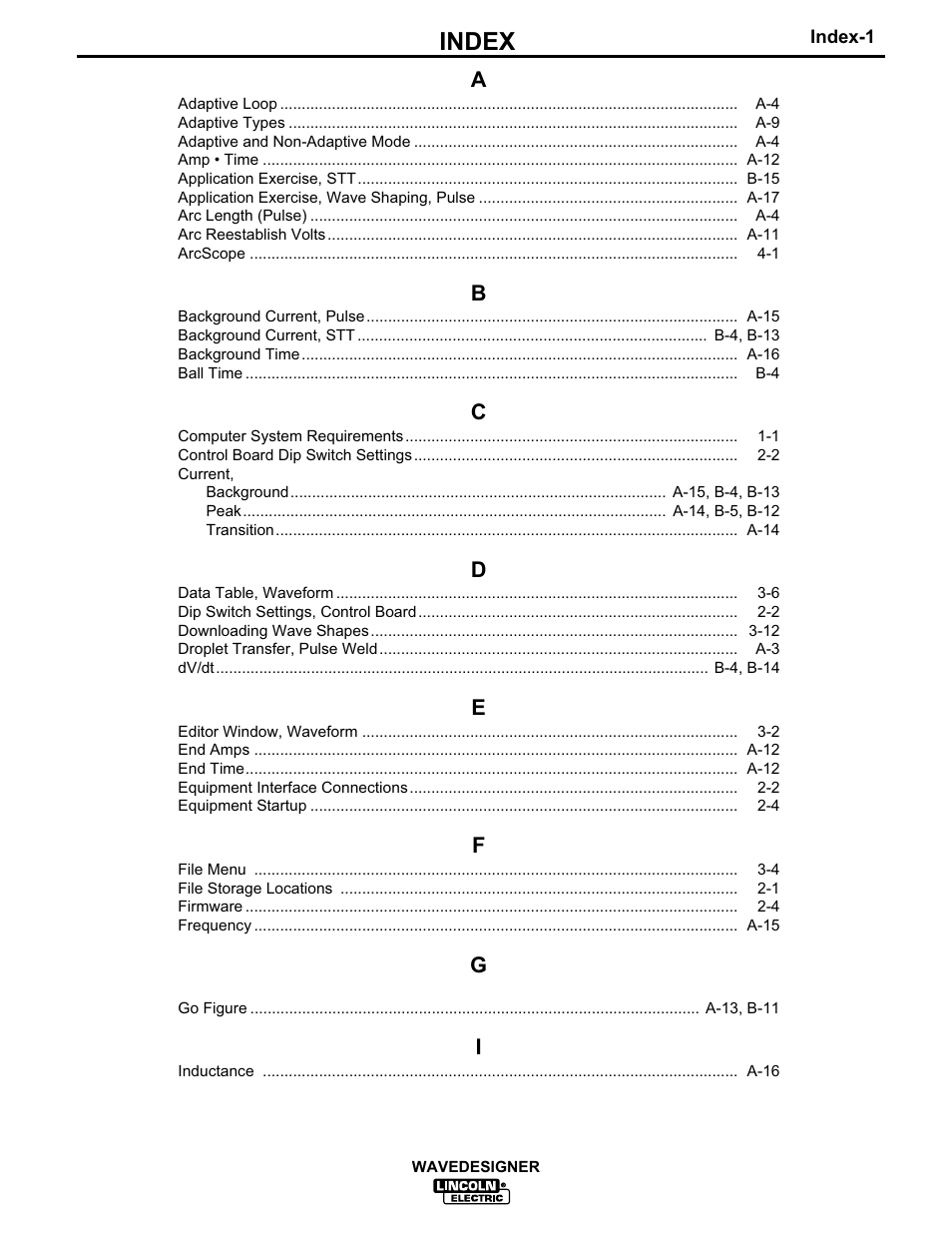 Index | Lincoln Electric IM649 Wave Designer User Manual | Page 71 / 74