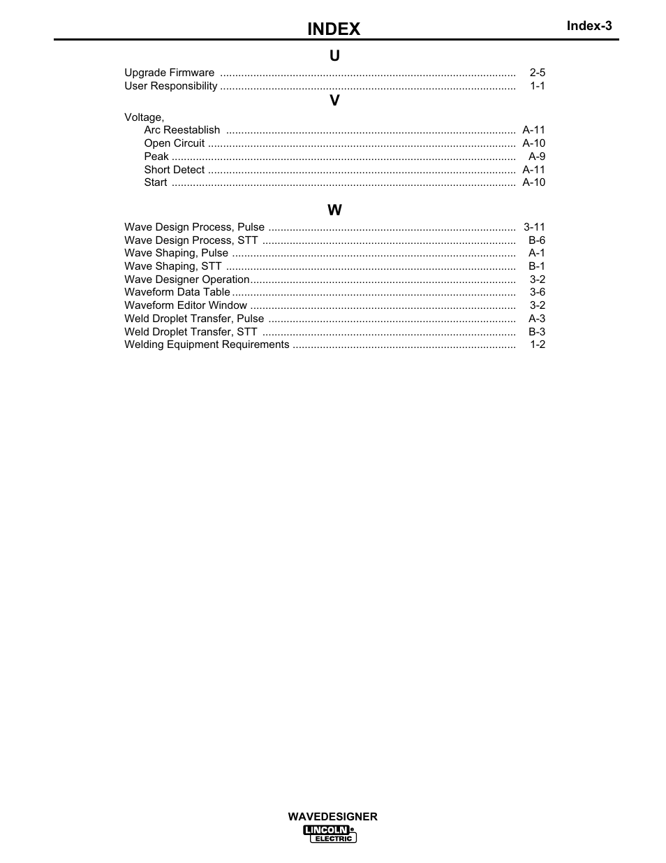 Index | Lincoln Electric IM649 Wave Designer User Manual | Page 73 / 74