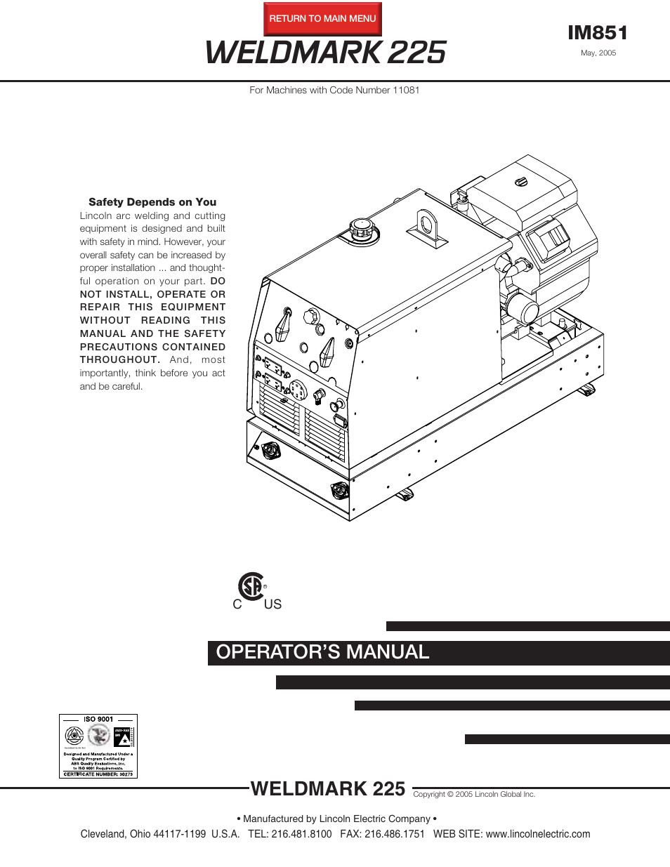 Lincoln Electric IM851 WELDMARK 225 User Manual | 35 pages