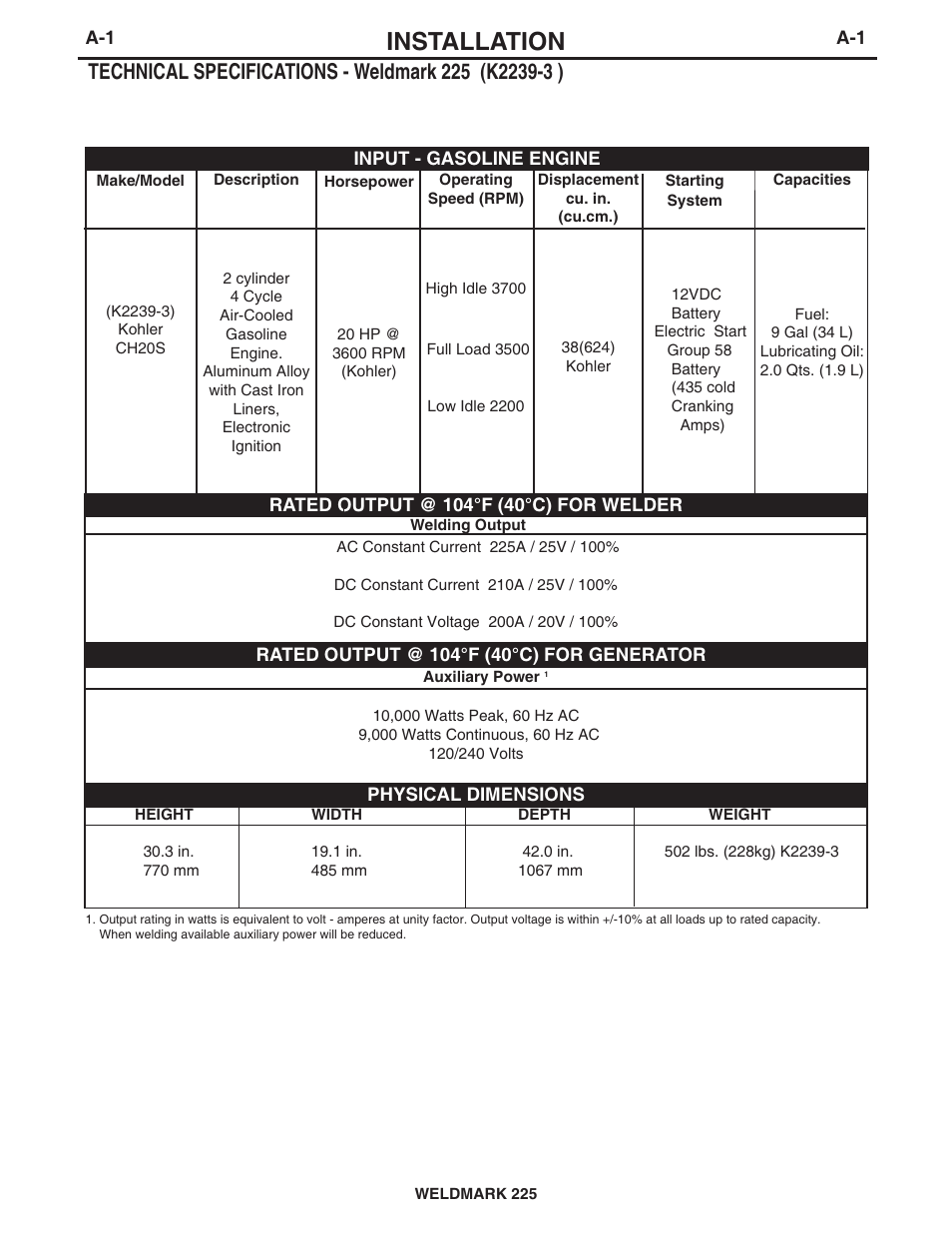 Installation | Lincoln Electric IM851 WELDMARK 225 User Manual | Page 8 / 35