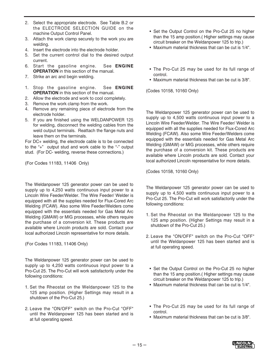 Operation | Lincoln Electric IM530 Weldanpower 125 User Manual | Page 22 / 40