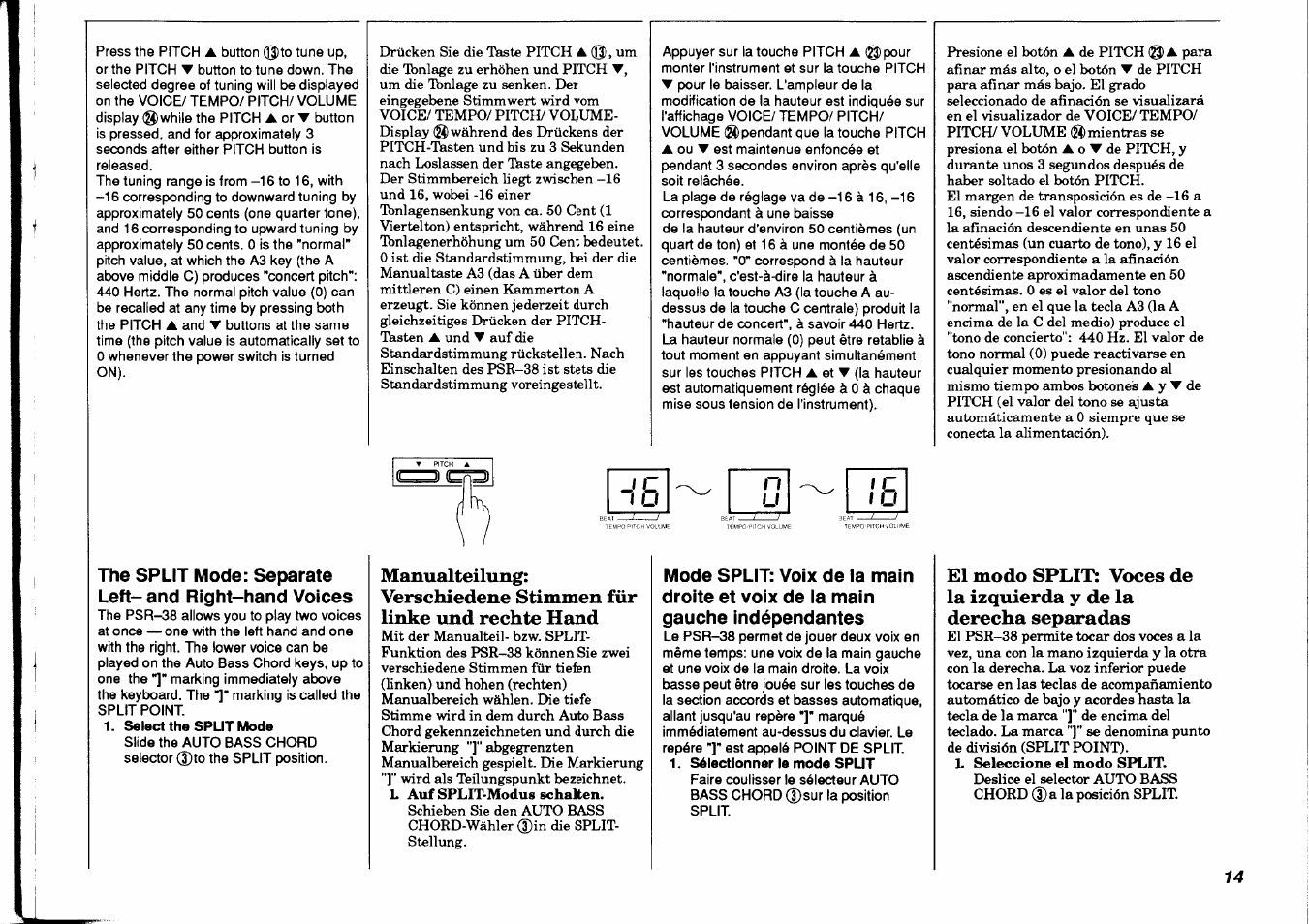 Select the split mode, The split mode: separate left- and, Right-hand voices | Yamaha PSR-38 User Manual | Page 15 / 55