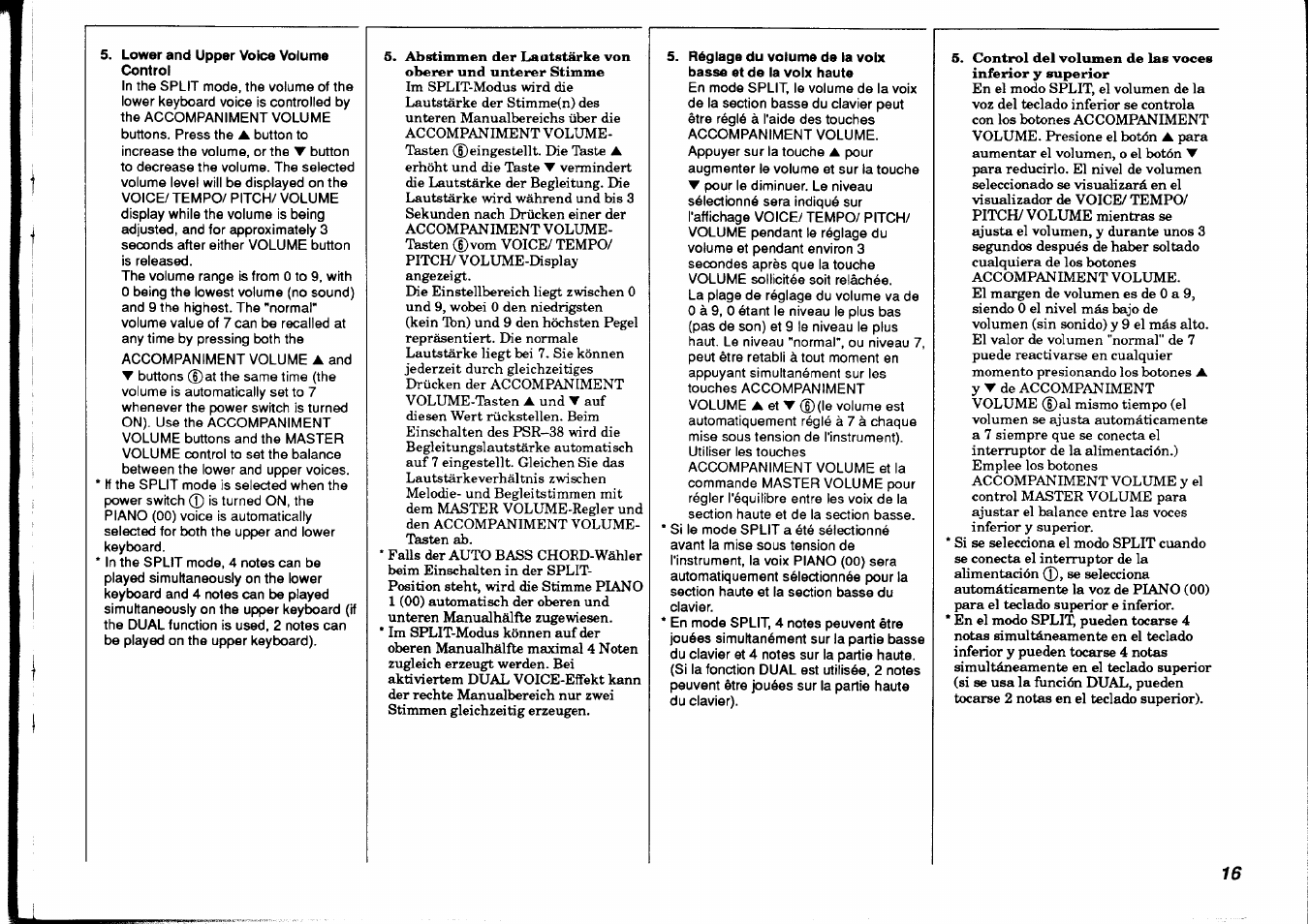 Lower and upper voice volume control | Yamaha PSR-38 User Manual | Page 17 / 55