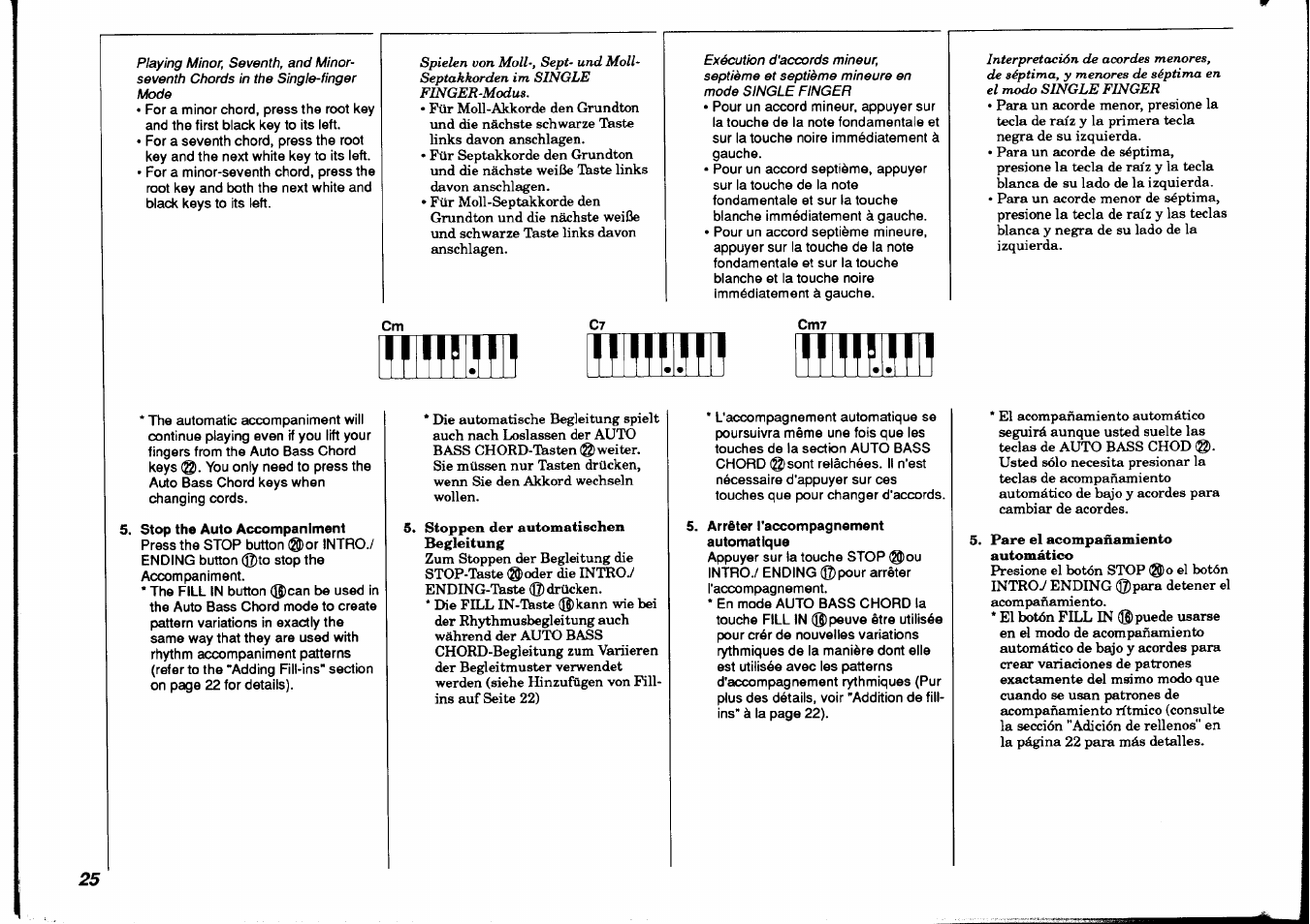 Stop the auto accompaniment, Arrêter l'accompagnement automatique | Yamaha PSR-38 User Manual | Page 26 / 55