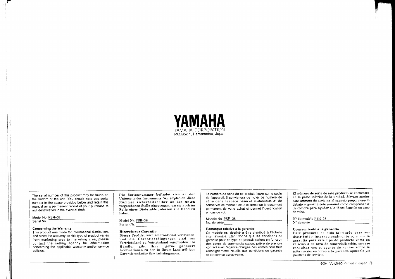 Yamaha | Yamaha PSR-38 User Manual | Page 55 / 55