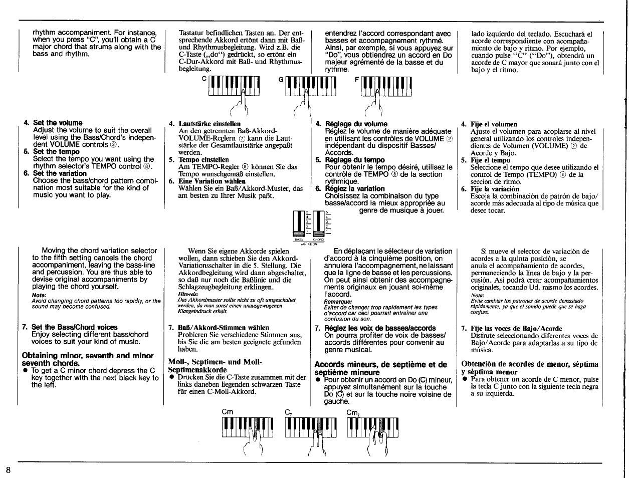 Obtaining minor, seventh and minor seventh chords | Yamaha PSR-40 User Manual | Page 10 / 16