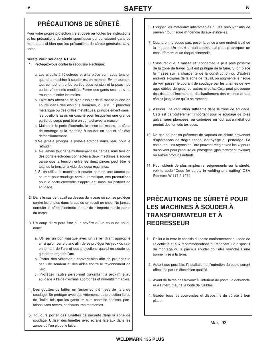 Safety, Précautions de sûreté | Lincoln Electric IM767 WELDMARK 135 PLUS User Manual | Page 5 / 47