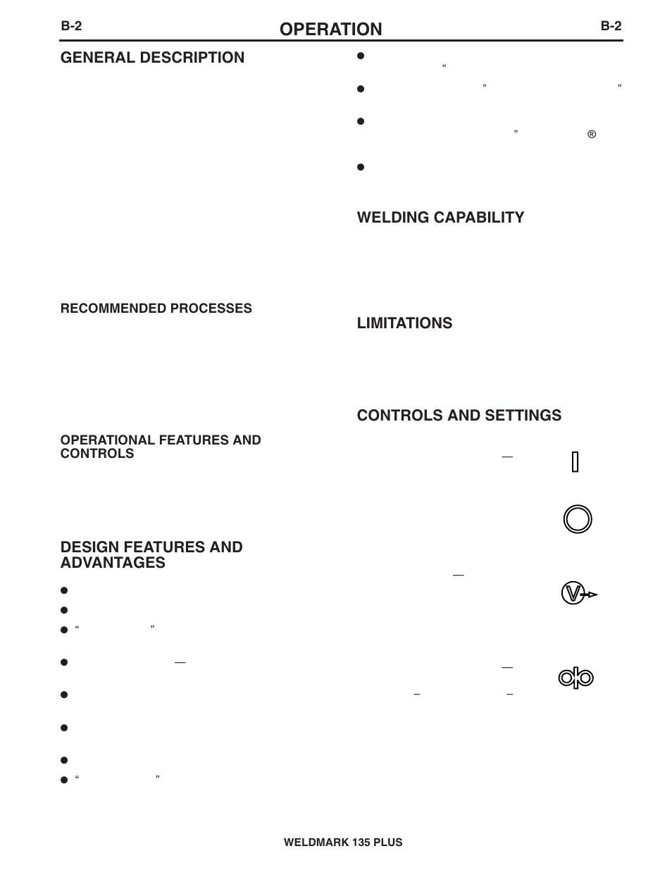 Operation, General description, Design features and advantages | Welding capability, Limitations, Controls and settings | Lincoln Electric IM789 WELDMARK 135 PLUS User Manual | Page 15 / 36