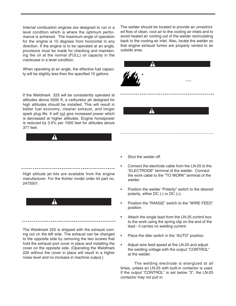 Installation, Caution warning warning warning | Lincoln Electric IM766 WELDMARK 225 User Manual | Page 12 / 36