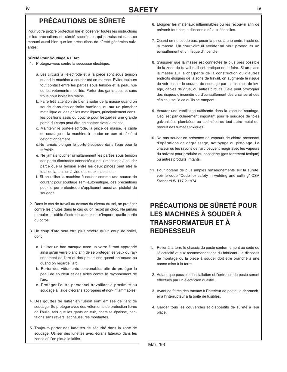 Safety, Précautions de sûreté | Lincoln Electric IM806 WELDMARK 225 User Manual | Page 5 / 37
