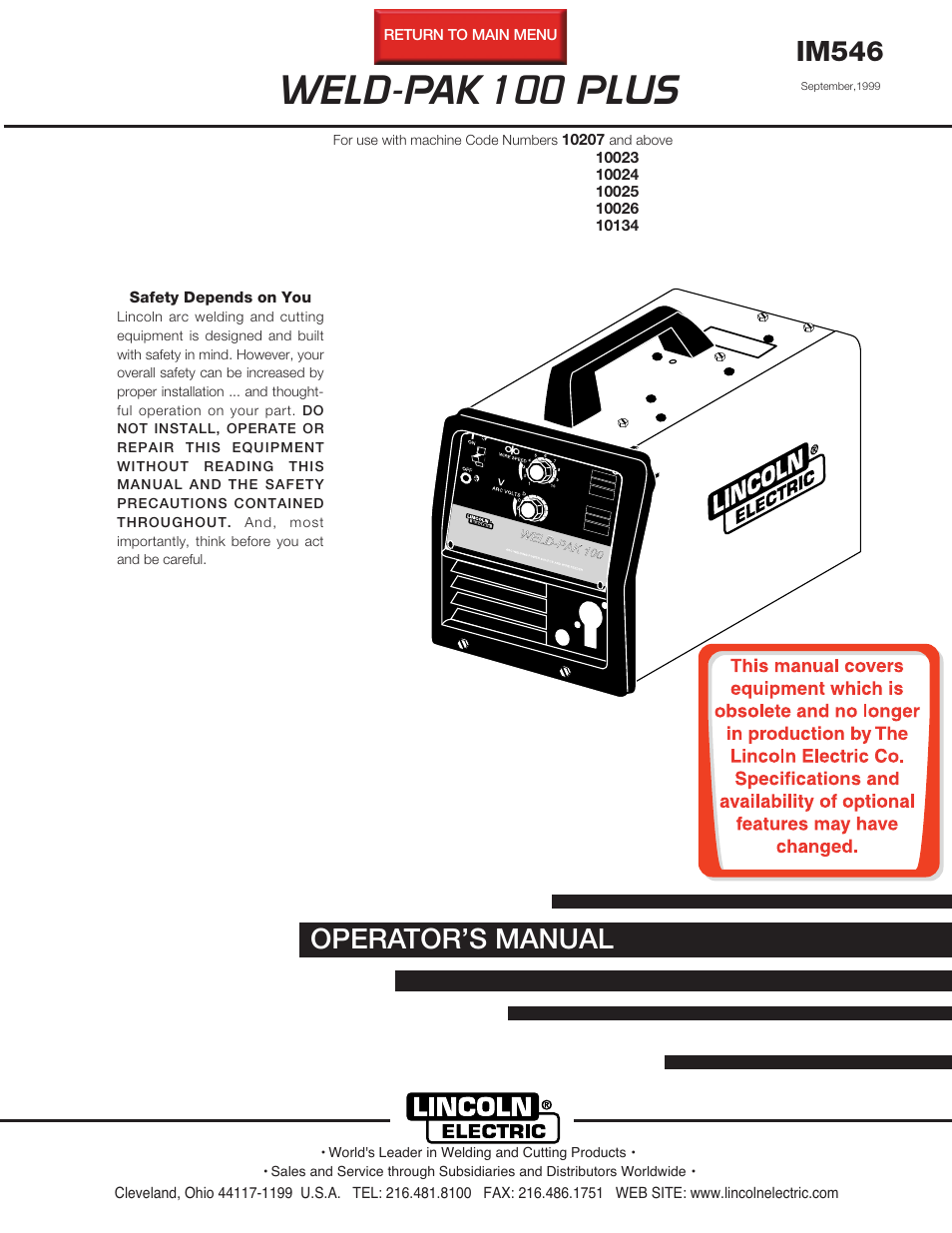 Lincoln Electric IM546 WELD-PAK 100 PLUS User Manual | 60 pages