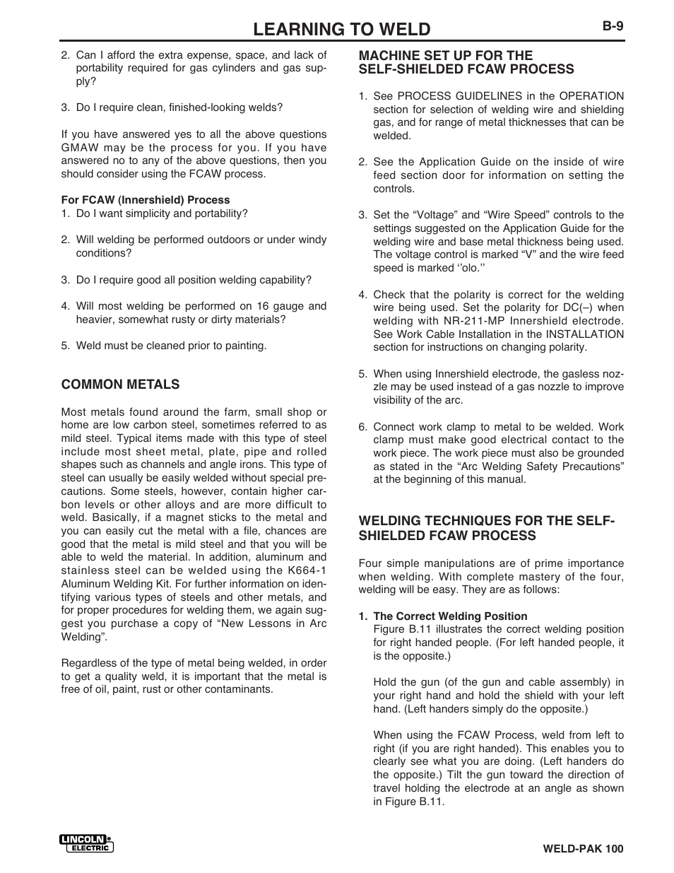 Learning to weld | Lincoln Electric IM546 WELD-PAK 100 PLUS User Manual | Page 23 / 60