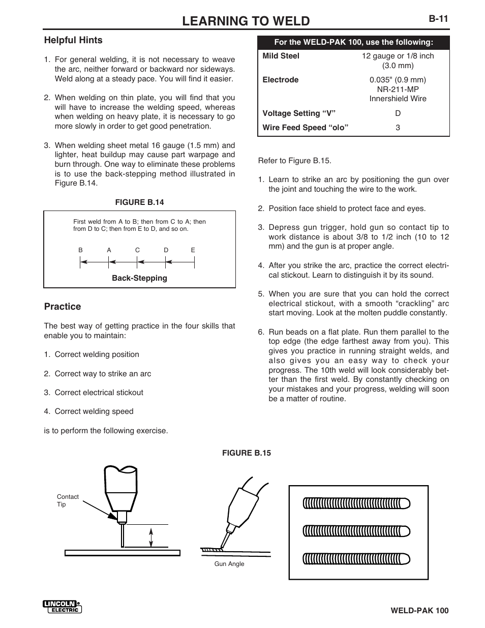 Learning to weld | Lincoln Electric IM546 WELD-PAK 100 PLUS User Manual | Page 25 / 60