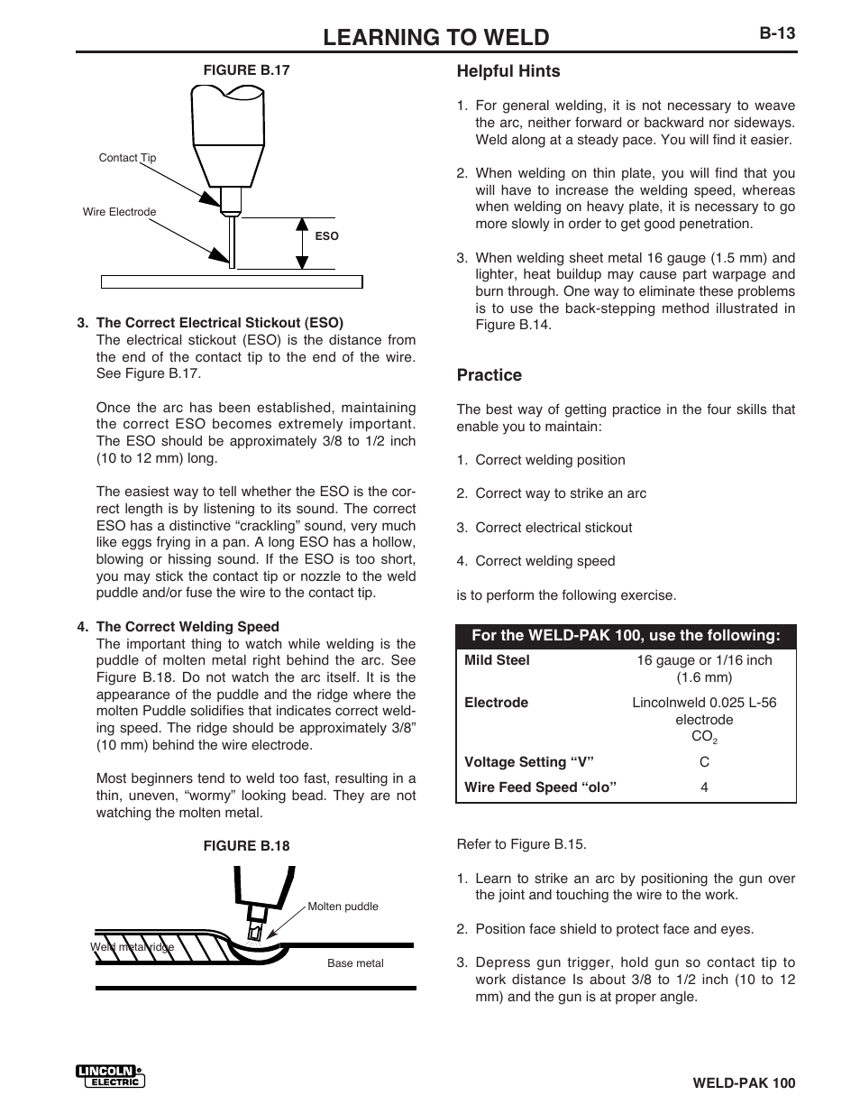 Learning to weld | Lincoln Electric IM546 WELD-PAK 100 PLUS User Manual | Page 27 / 60