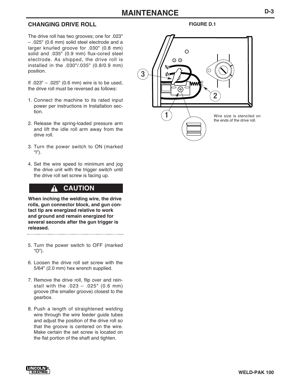 Maintenance, Caution | Lincoln Electric IM546 WELD-PAK 100 PLUS User Manual | Page 37 / 60