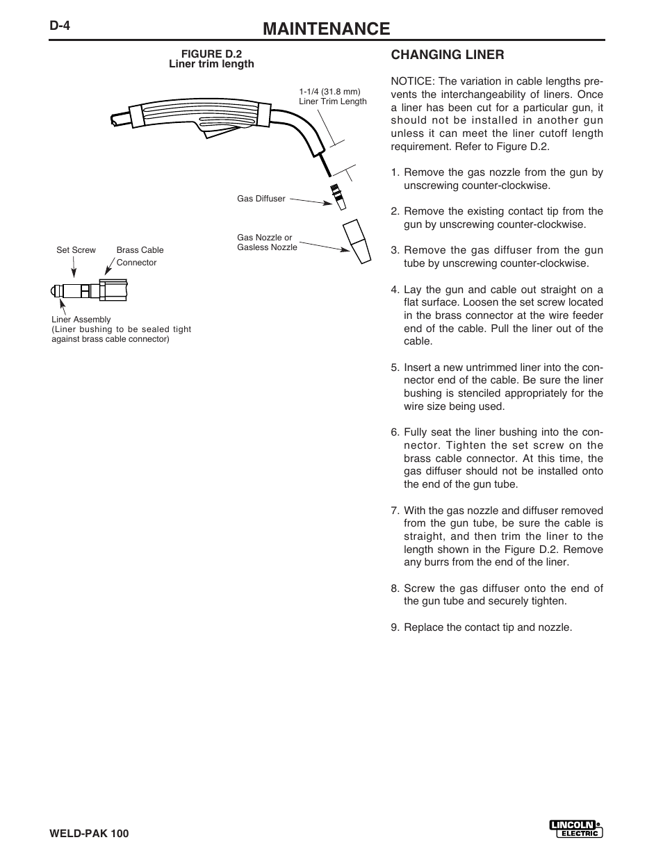 Maintenance | Lincoln Electric IM546 WELD-PAK 100 PLUS User Manual | Page 38 / 60