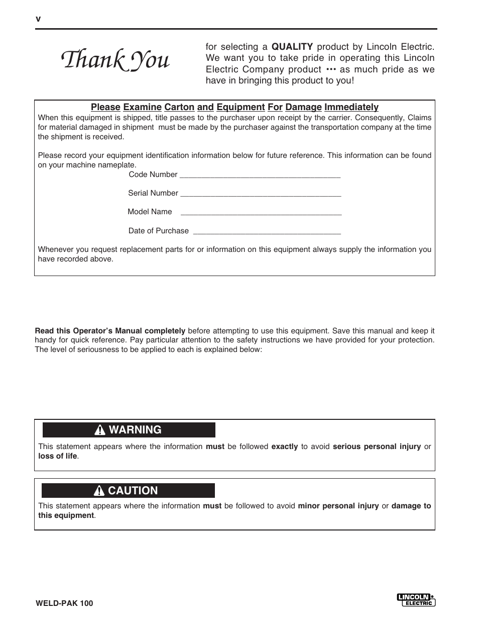 Lincoln Electric IM546 WELD-PAK 100 PLUS User Manual | Page 6 / 60