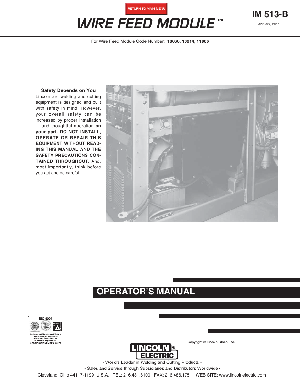 Lincoln Electric IM513 WIRE FEED MODULE User Manual | 44 pages