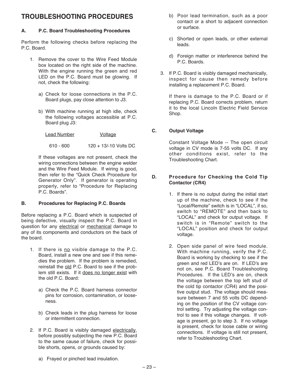 Troubleshooting procedures | Lincoln Electric IM513 WIRE FEED MODULE User Manual | Page 23 / 44