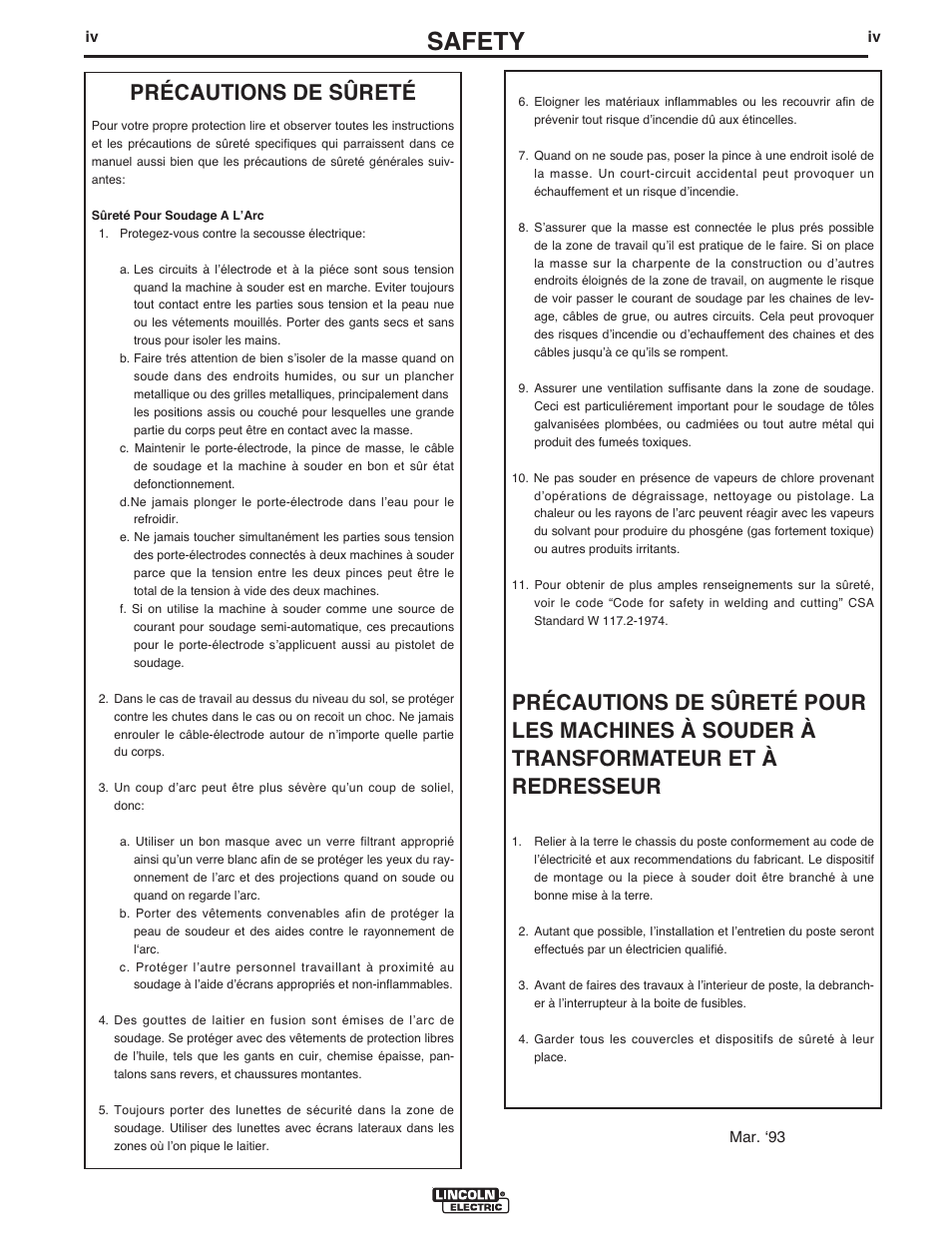 Safety, Précautions de sûreté | Lincoln Electric IM513 WIRE FEED MODULE User Manual | Page 5 / 44