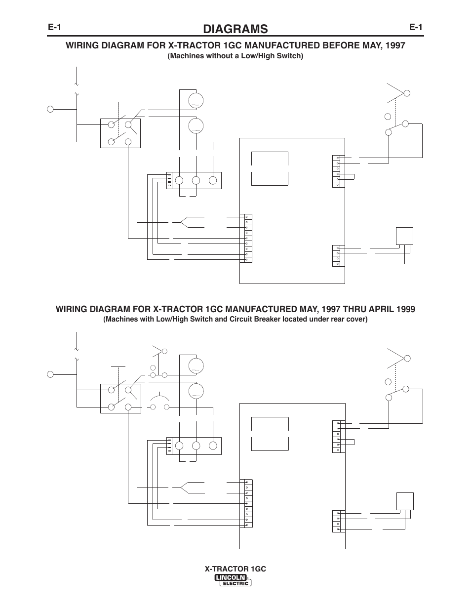 Diagrams, X-tractor 1gc, Machines without a low/high switch) | Lincoln Electric IM576 X-TRACTOR 1GC User Manual | Page 15 / 20