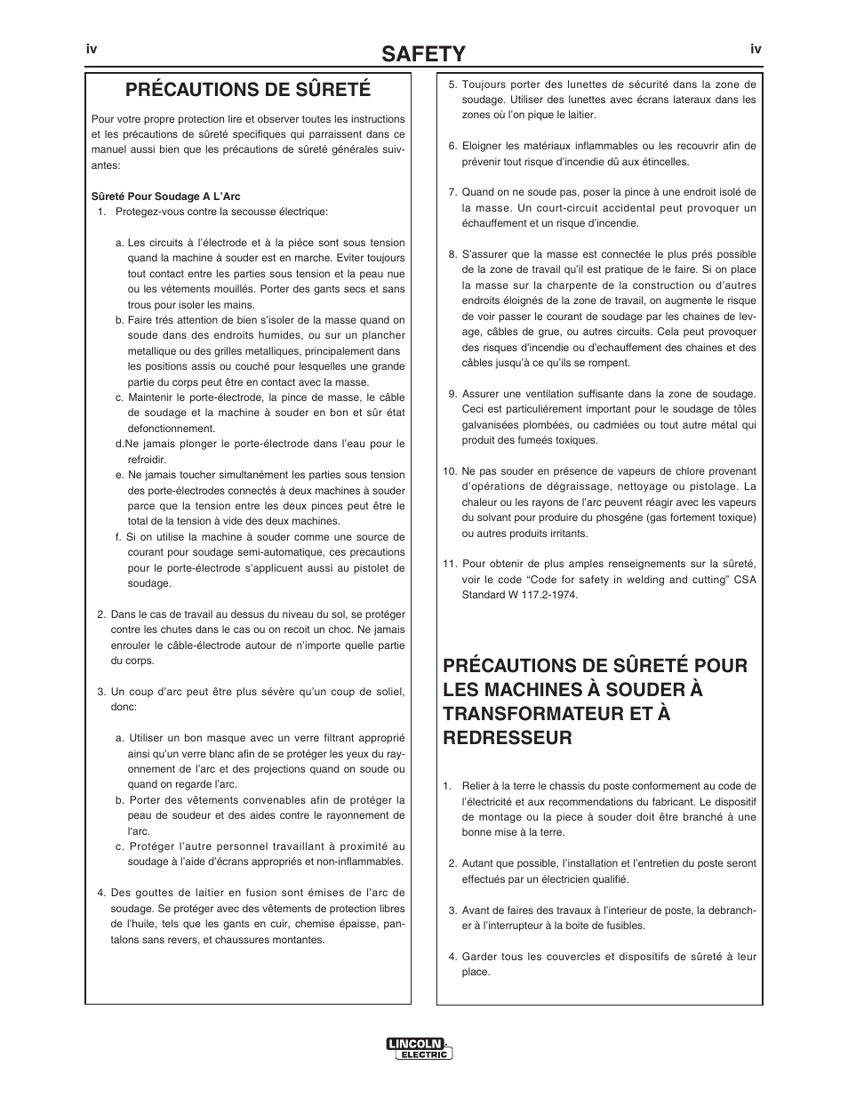 Safety, Précautions de sûreté | Lincoln Electric IM576 X-TRACTOR 1GC User Manual | Page 5 / 20