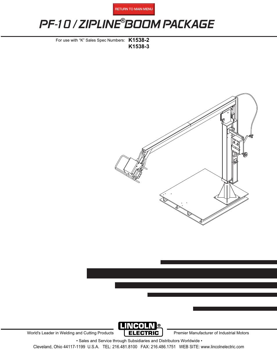 Lincoln Electric IM596-1 PF-10_ZIPLINE BOOM PACKAGE User Manual | 23 pages