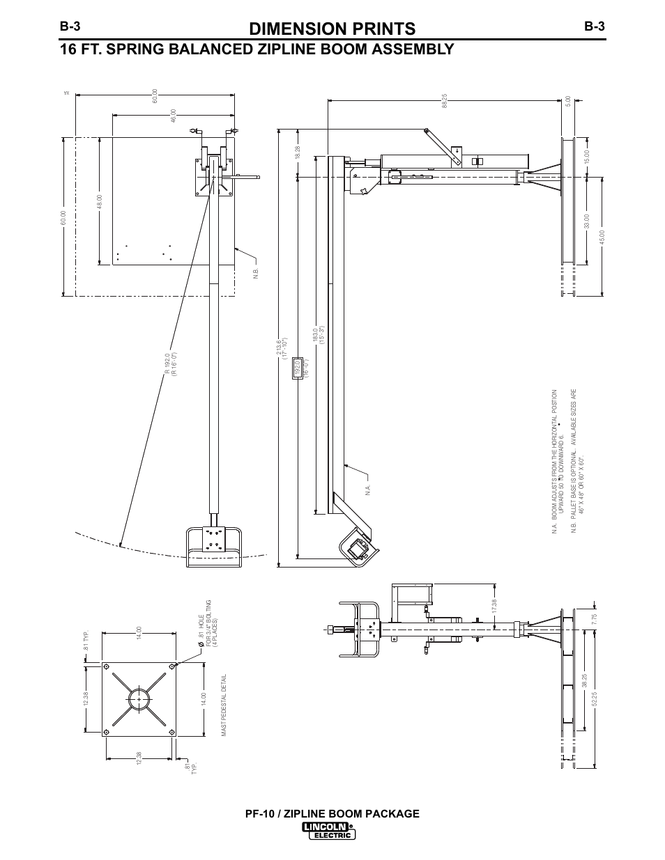 Dimension prints, 16 ft. spring balanced zipline boom assembly, Pf-10 / zipline boom package | Lincoln Electric IM596-1 PF-10_ZIPLINE BOOM PACKAGE User Manual | Page 15 / 23