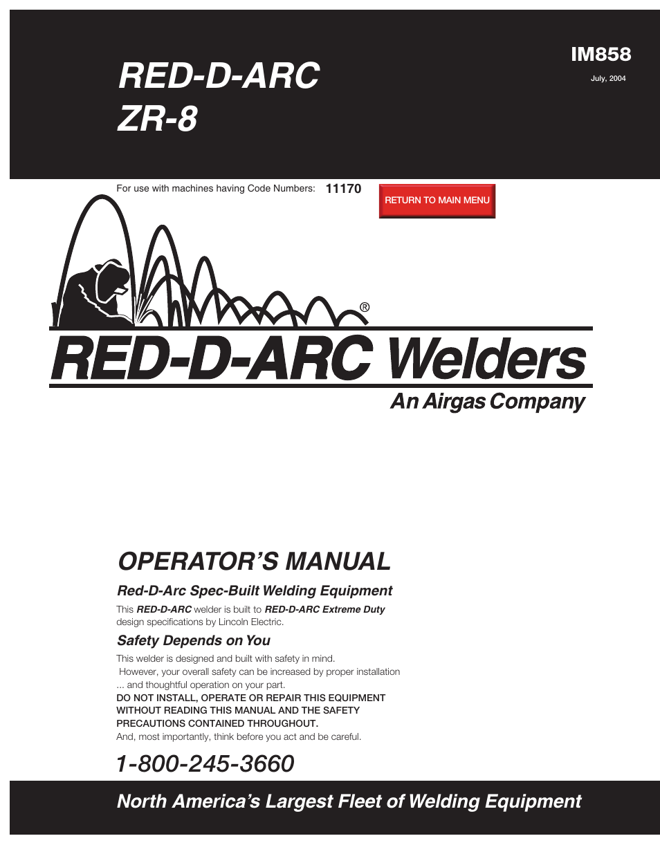 Lincoln Electric IM858 RED-D-ARC ZR-8 User Manual | 36 pages