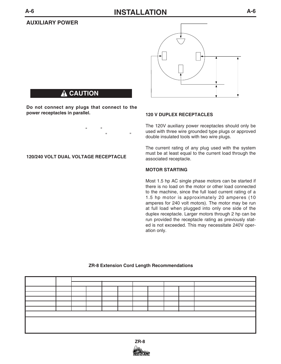 Installation, Caution | Lincoln Electric IM858 RED-D-ARC ZR-8 User Manual | Page 13 / 36