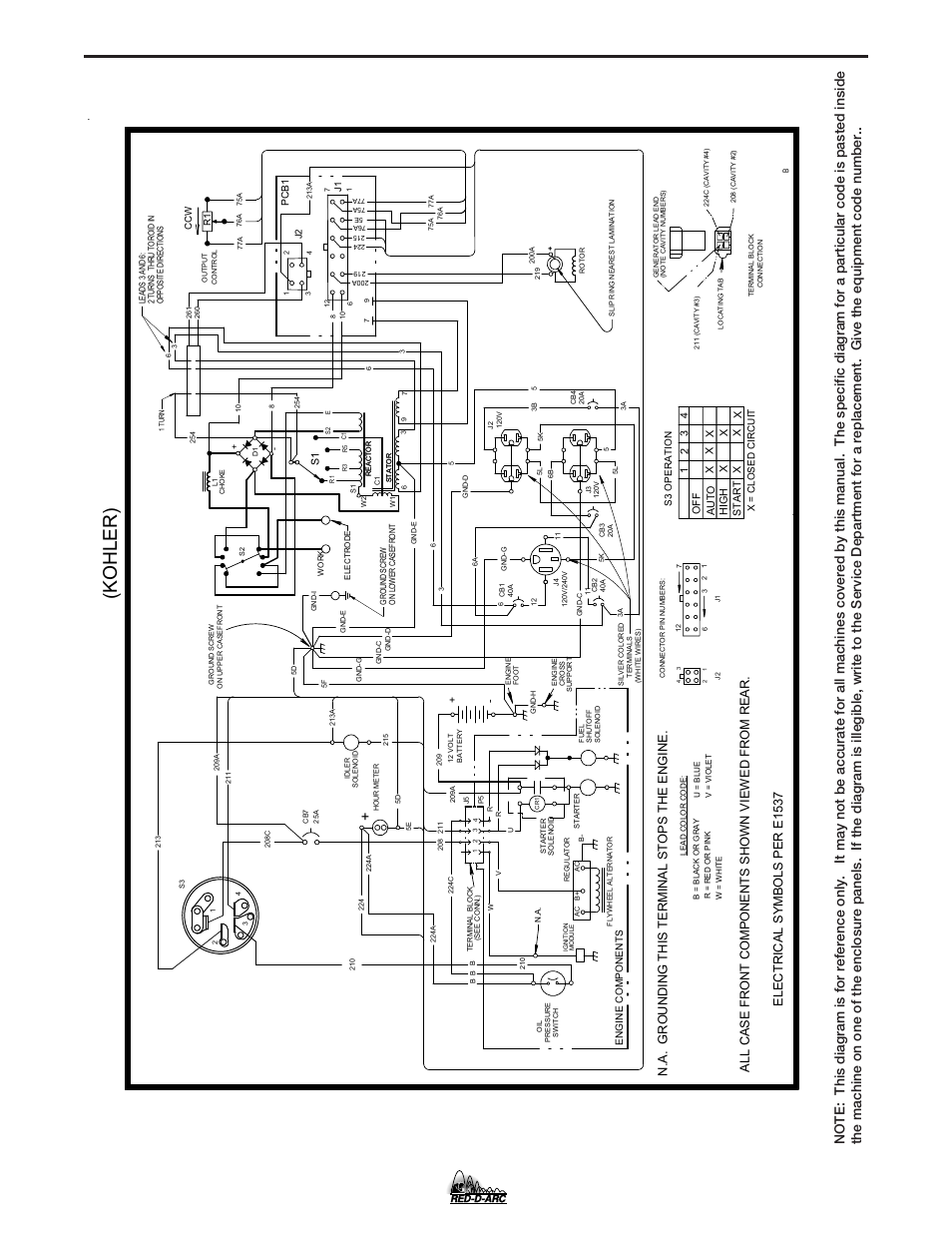 Wiring diagram, Red-d-arc zr-8 (k oh ler), Zr-8 | Electri c al symb ol s pe r e15 37 | Lincoln Electric IM858 RED-D-ARC ZR-8 User Manual | Page 30 / 36