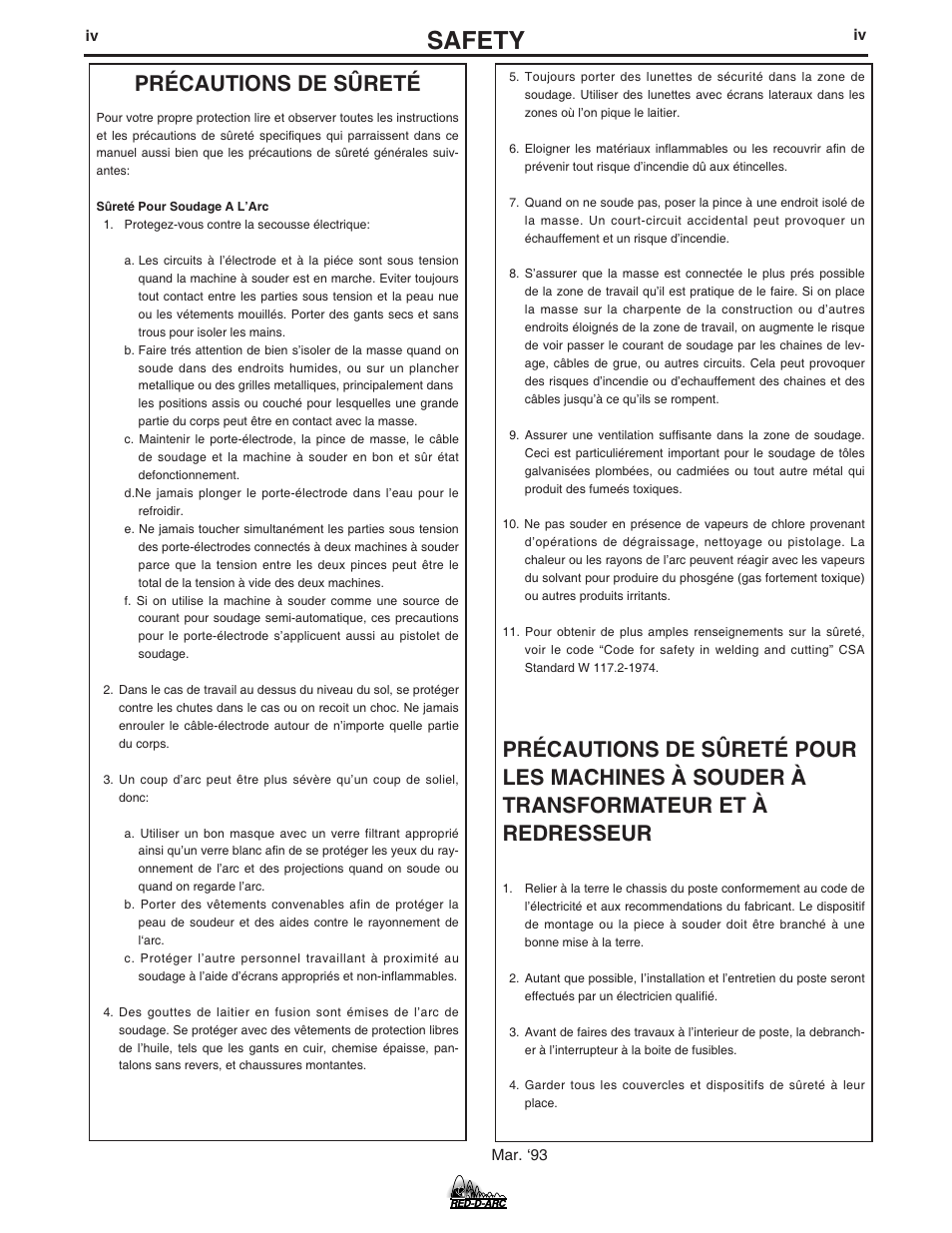 Safety, Précautions de sûreté | Lincoln Electric IM928 RED-D-ARC ZR-8 User Manual | Page 5 / 35